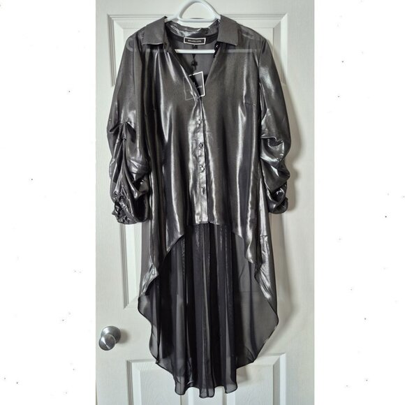 Melanie Lyne Metallic Look High-Low Hem Shirt - Picture 1 of 6
